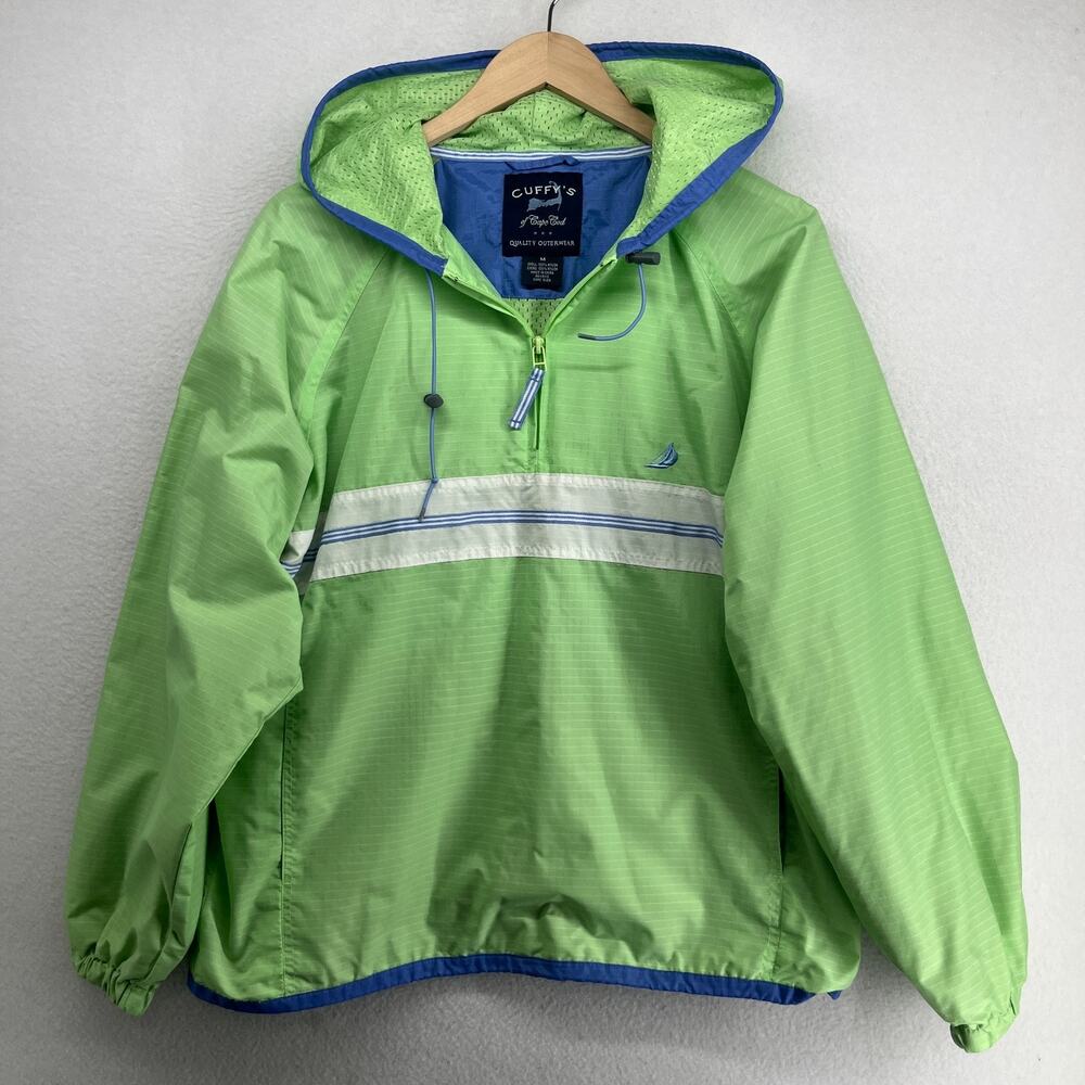 CAPE COD Jacket Mens M Cuffys Pullover Hooded Anorak Windbreaker 1/4 Zip Green